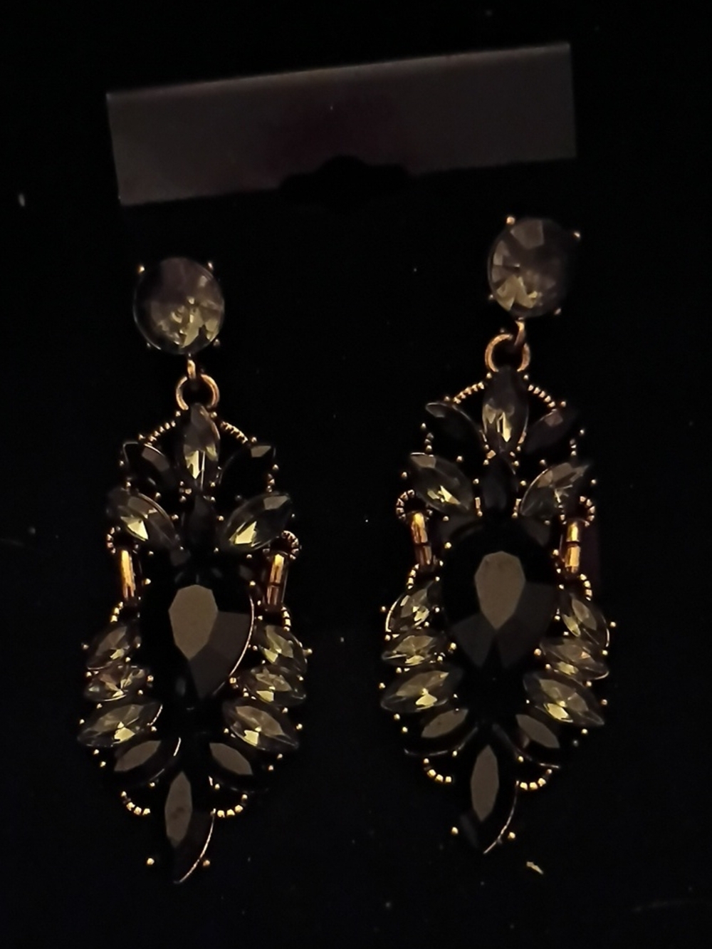 Black Crystal Teardrop Statement Earrings - Women Jewelry